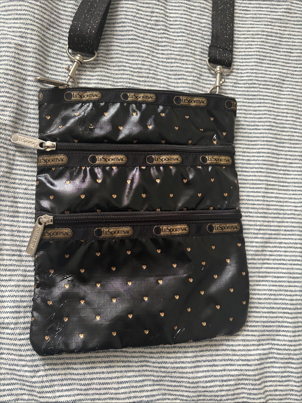 Lesportsac Black Crossbody with Gold Heart Accent